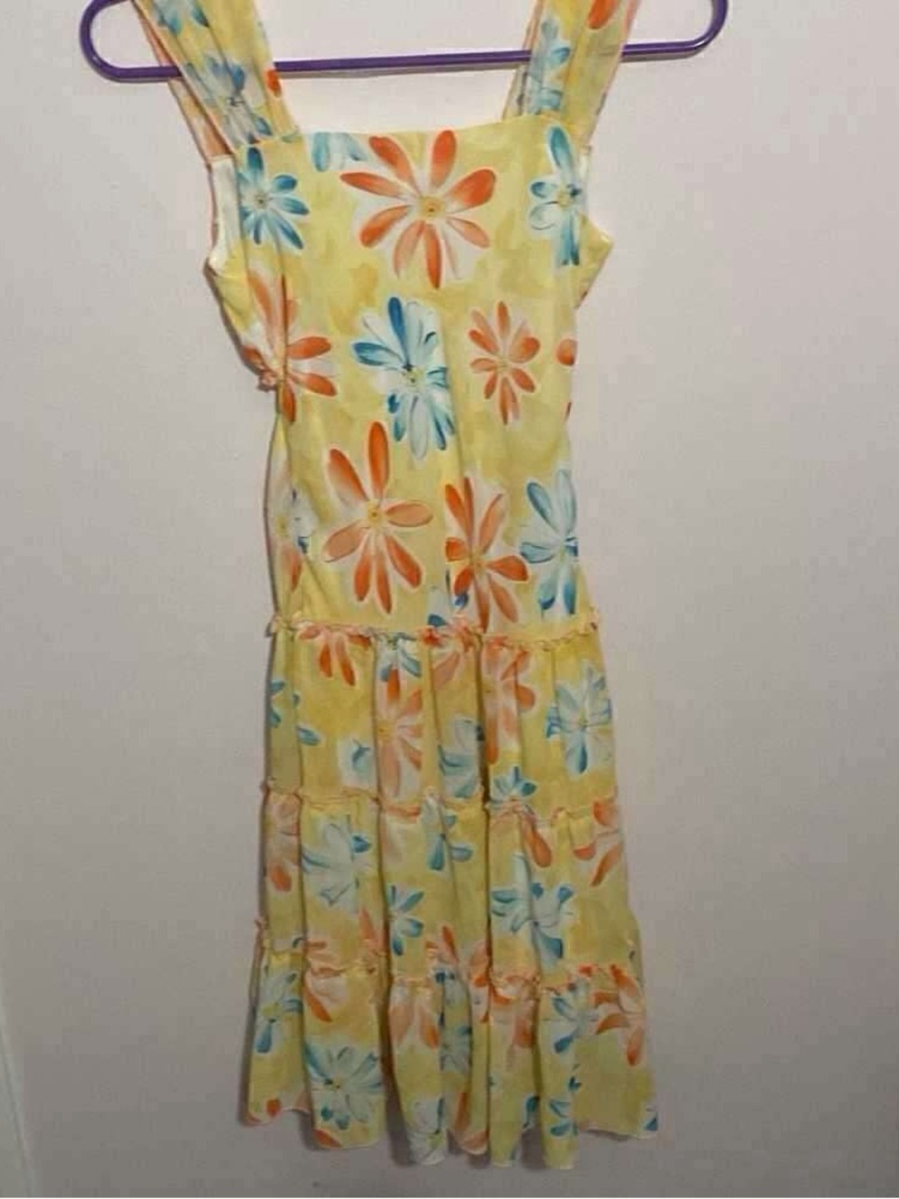 Yellow Floral Summer Sundress with Blue & Orange Flowers - Picture 2 of 5